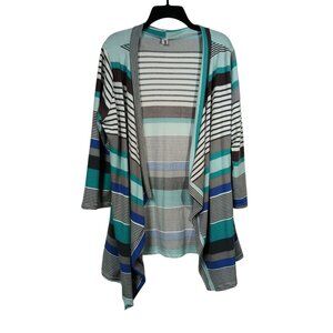 Colorful Striped Cardigan Coverup Open Front Cotton Blend 3/4 Sleeve XL